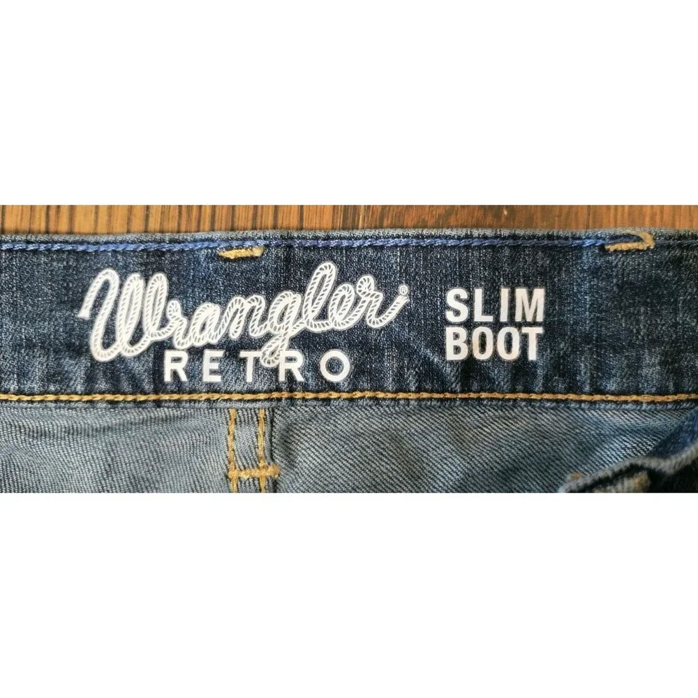 Wrangler Retro Slim Boot Men's 30x32 Blue Medium Wash Western Cowboy Rodeo Denim